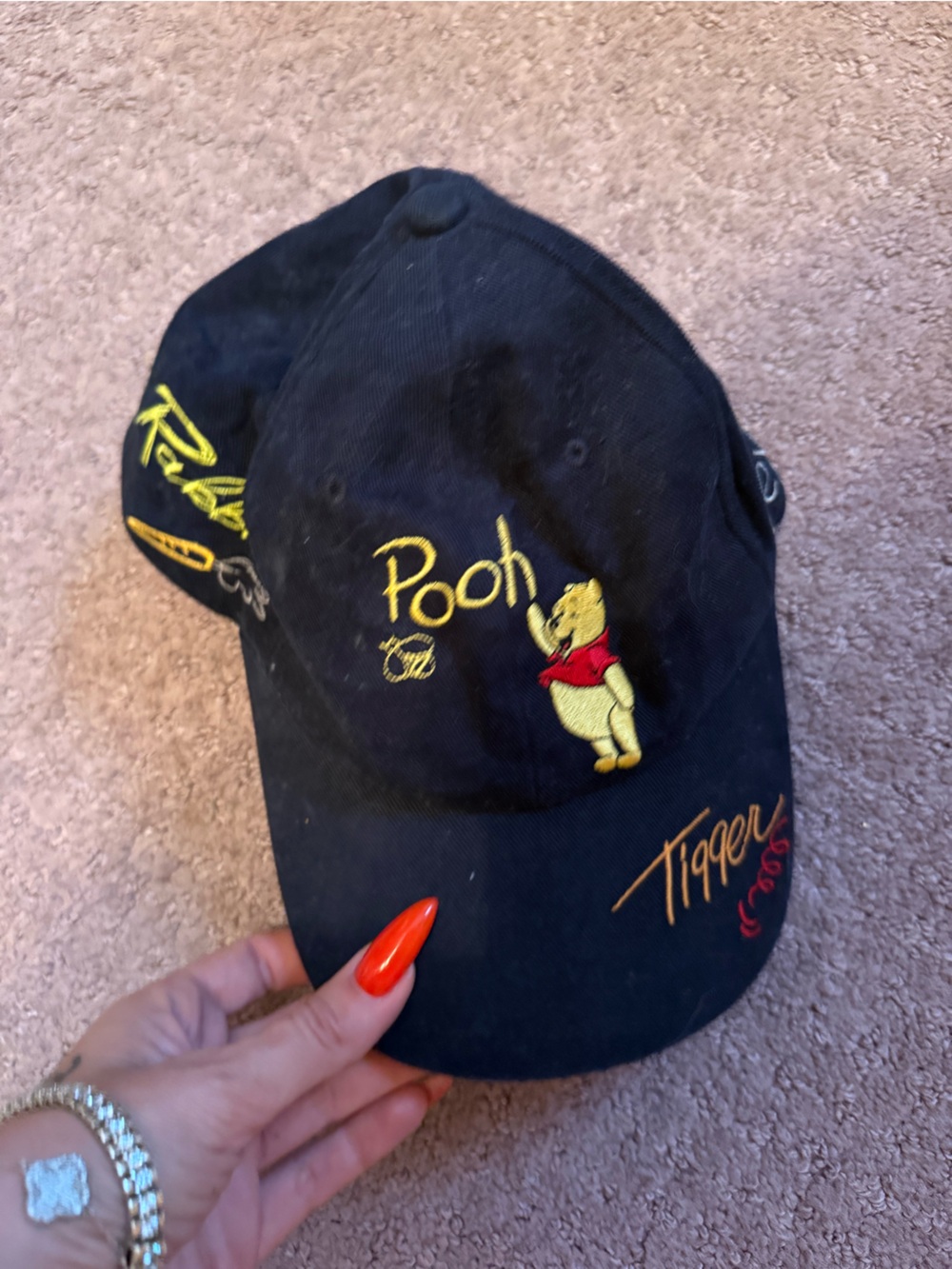 Winnie the Pooh Black Baseball Cap with Embroidered Pooh and Tigger